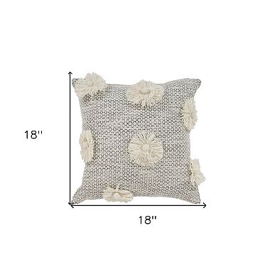 HomeRoots 18" Gray and Ivory Throw Pillow with Tassels
