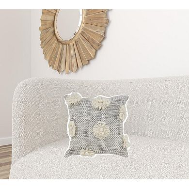 HomeRoots 18" Gray and Ivory Throw Pillow with Tassels