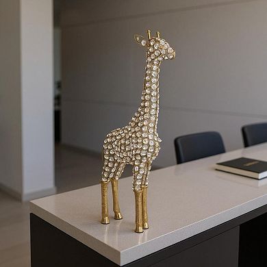 HomeRoots 23" Gold Aluminum And Faux Crystal Giraffe Tabletop Sculpture