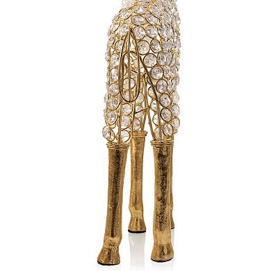HomeRoots 23" Gold Aluminum And Faux Crystal Giraffe Tabletop Sculpture