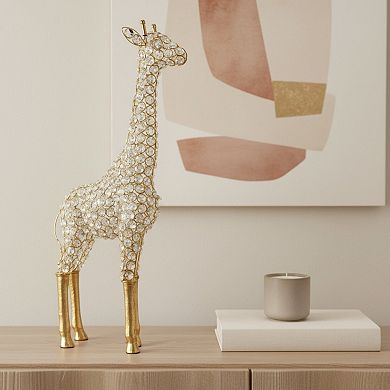 HomeRoots 23" Gold Aluminum And Faux Crystal Giraffe Tabletop Sculpture