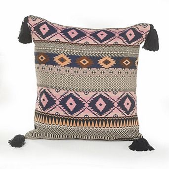 HomeRoots 20" Black and Yellow Throw Pillow with Tassels