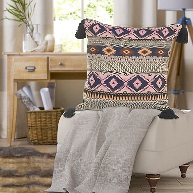 HomeRoots 20" Black and Yellow Throw Pillow with Tassels