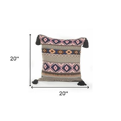 HomeRoots 20" Black and Yellow Throw Pillow with Tassels