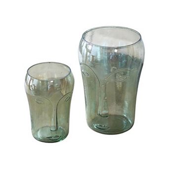 HomeRoots Set of Two Light Green Glass Modern Abstract Faces Table Vases
