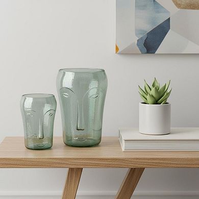 HomeRoots Set of Two Light Green Glass Modern Abstract Faces Table Vases