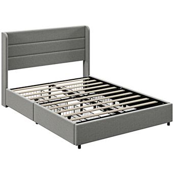 HOMCOM Full Size Bed Frame with Headboard 4 Drawers Noise-Free,