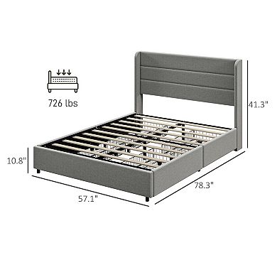 HOMCOM Full Size Bed Frame with Headboard 4 Drawers Noise-Free,