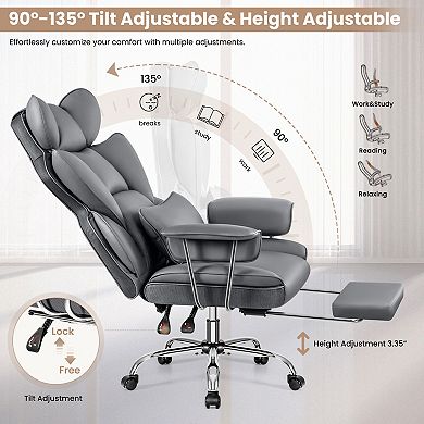Ergonomic Big Tall Office Chair with Footrest, PU Leather Soft High Back Executive Computer Chair