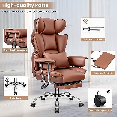 Ergonomic Big Tall Office Chair with Footrest, PU Leather Soft High Back Executive Computer Chair