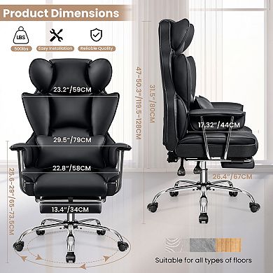 Ergonomic Big Tall Office Chair with Footrest, PU Leather Soft High Back Executive Computer Chair