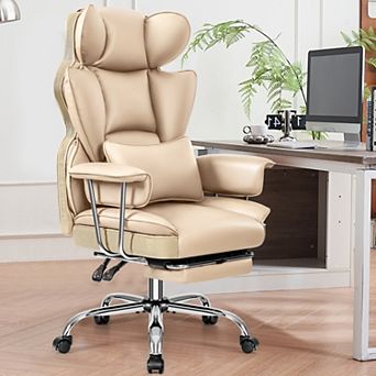 Ergonomic Big Tall Office Chair with Footrest, PU Leather Soft High Back Executive Computer Chair