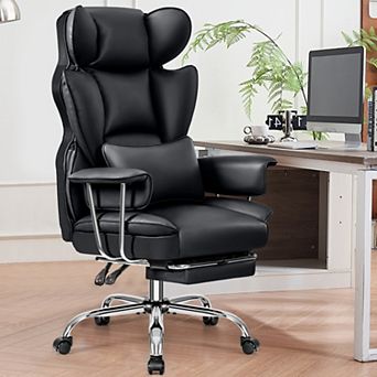 Ergonomic Big Tall Office Chair with Footrest, PU Leather Soft High Back Executive Computer Chair