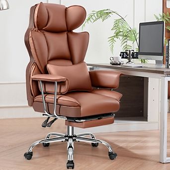 Ergonomic Big Tall Office Chair with Footrest, PU Leather Soft High Back Executive Computer Chair