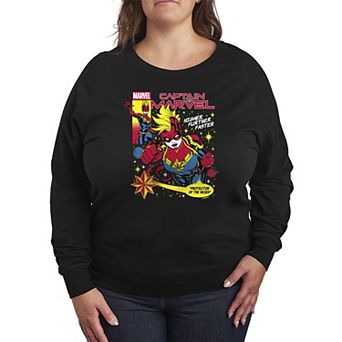 Plus Size Marvel Captain Marvel Comic Cover French Terry Long Sleeve Tee