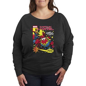 Plus Size Marvel Captain Marvel Comic Cover French Terry Long Sleeve Tee