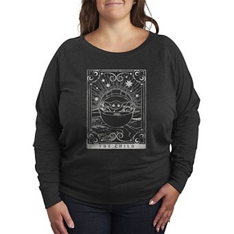 Plus Size Star Wars The Mandalorian The Child Tarot Card French Terry Long Sleeve Tee
