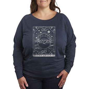 Plus Size Star Wars The Mandalorian The Child Tarot Card French Terry Long Sleeve Tee