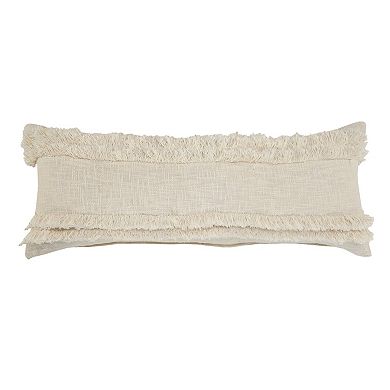 HomeRoots 14" X 36" Cream Cotton Throw Pillow with Fringe