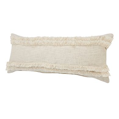 HomeRoots 14" X 36" Cream Cotton Throw Pillow with Fringe