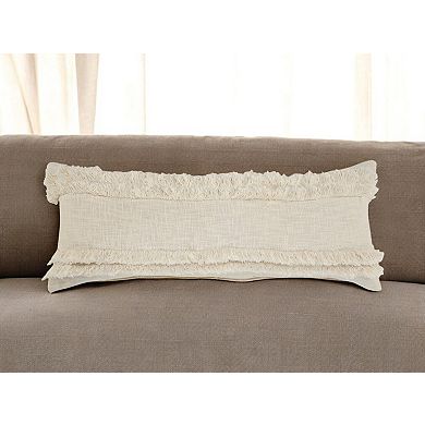 HomeRoots 14" X 36" Cream Cotton Throw Pillow with Fringe