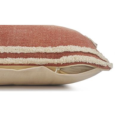 HomeRoots 20" X 20" Cinnamon And White 100% Cotton Striped Zippered Pillow