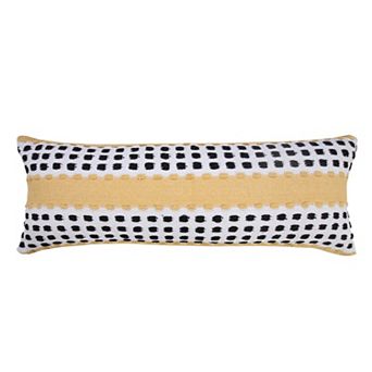 HomeRoots 14" X 36" Yellow Black And White Cotton Striped Throw Pillow