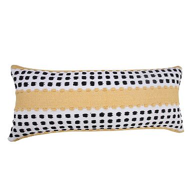 HomeRoots 14" X 36" Yellow Black And White Cotton Striped Throw Pillow
