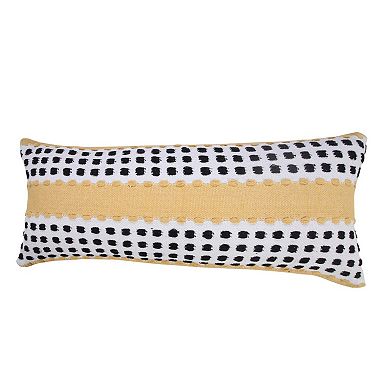 HomeRoots 14" X 36" Yellow Black And White Cotton Striped Throw Pillow