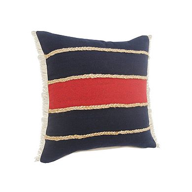 HomeRoots 20" X 20" Navy Red And Tan 100% Cotton Striped Zippered Pillow