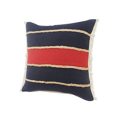 HomeRoots 20" X 20" Navy Red And Tan 100% Cotton Striped Zippered Pillow