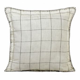 HomeRoots 20" X 20" Ivory And Black Linen Geometric Zippered Pillow