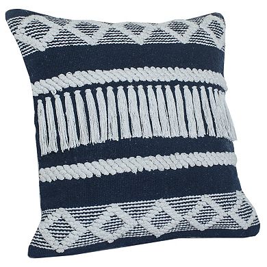 HomeRoots 20" X 20" Blue And Ivory 100% Cotton Geometric Zippered Pillow