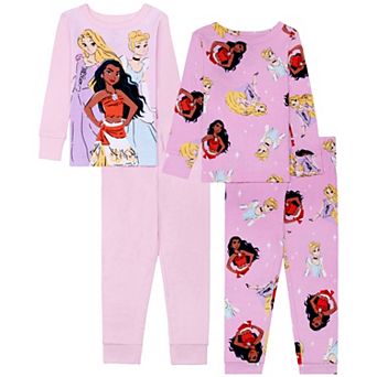 Toddler Girl Disney Princess Moana, Cinderella, Rapunzel 4 pc Pajama Top & Pajama Bottoms Set