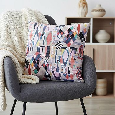 HomeRoots 20" X 20" Red Pink Blue Gray And Black Polyester Abstract Zippered Pillow