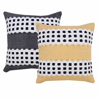 HomeRoots 20" X 20" Yellow Black And White 100% Cotton Striped Zippered Pillow