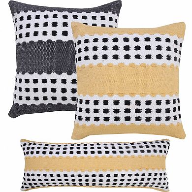 HomeRoots 20" X 20" Yellow Black And White 100% Cotton Striped Zippered Pillow