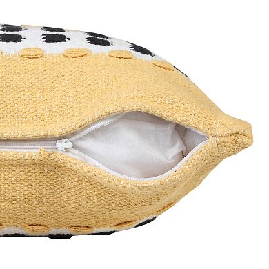 HomeRoots 20" X 20" Yellow Black And White 100% Cotton Striped Zippered Pillow