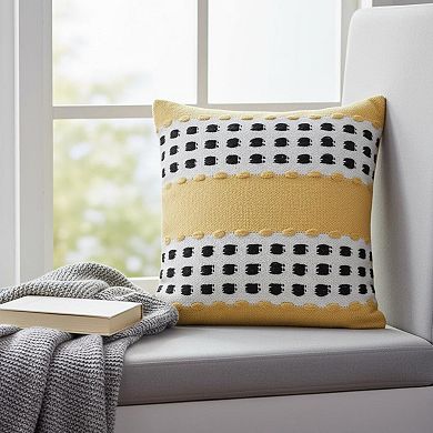HomeRoots 20" X 20" Yellow Black And White 100% Cotton Striped Zippered Pillow