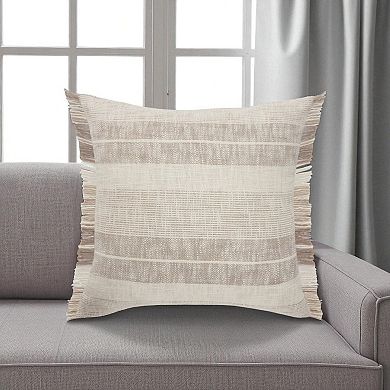 HomeRoots 20" Cream Striped Cotton Throw Pillow