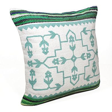 HomeRoots 20" X 20" Green White And Blue 100% Cotton Geometric Zippered Pillow