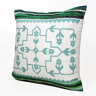 HomeRoots 20" X 20" Green White And Blue 100% Cotton Geometric Zippered Pillow