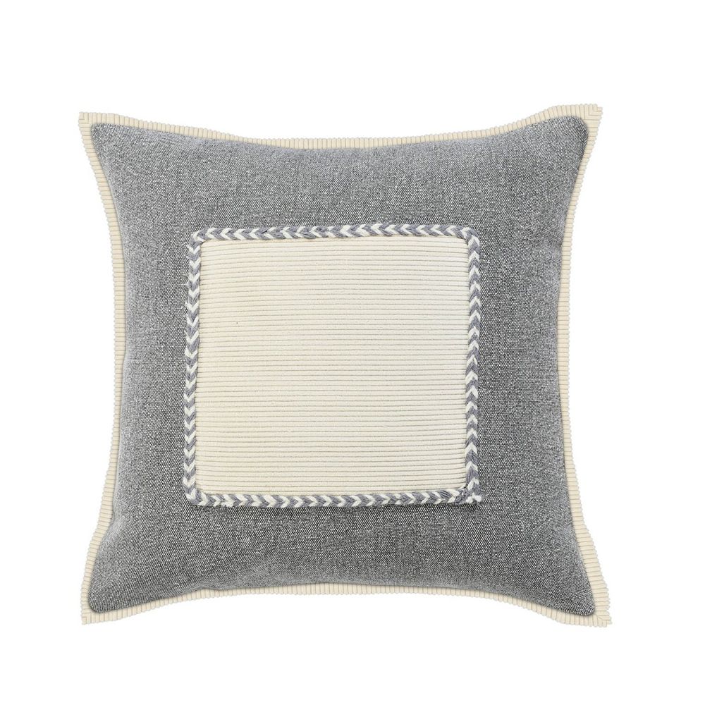 HomeRoots 20" Gray Ivory And White Cotton Geometric Throw Pillow