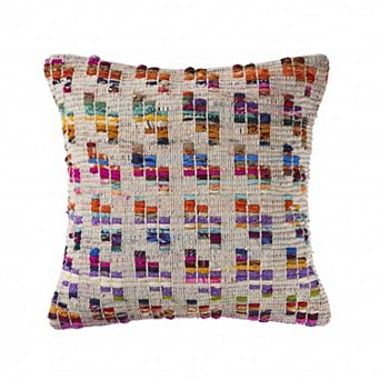 HomeRoots 20"x20" Beige Red Green Blue Yellow Orange & Pink 100% Cotton Geometric Zippered Pillow