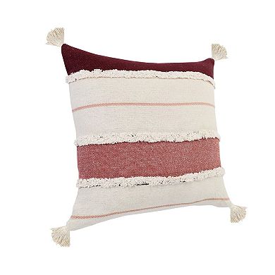 HomeRoots 20" X 20" 100% Cotton Striped Zippered Pillow