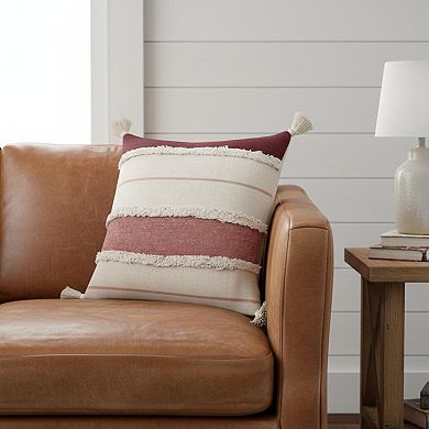 HomeRoots 20" X 20" 100% Cotton Striped Zippered Pillow