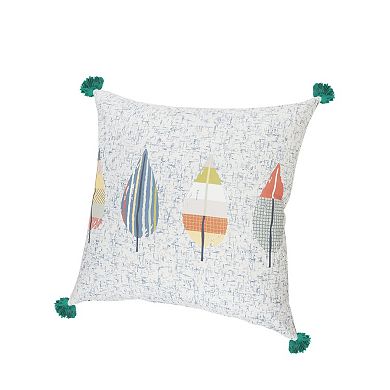 HomeRoots 20" X 20" White Blue And Green Polyester Geometric Zippered Pillow