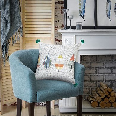 HomeRoots 20" X 20" White Blue And Green Polyester Geometric Zippered Pillow