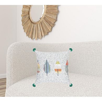 HomeRoots 20" X 20" White Blue And Green Polyester Geometric Zippered Pillow