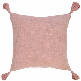 HomeRoots 20" Light Pink Cotton Throw Pillow with Tassels